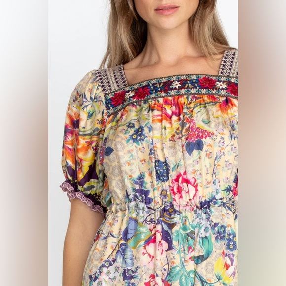 JOHNNY WAS FLORAL TOPIARY RUMI BOHEMIAN SILK DRESS - Picture 7 of 16